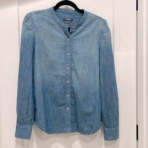 NYDJ puff sleeve Denim Shirt light blue wash front button down full sleeves
